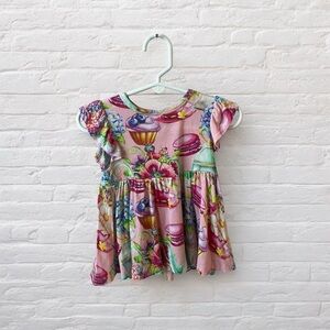 Posh Peanut // Bamboo Colorful Floral and Dessert Print Baby Doll Peplum Top
